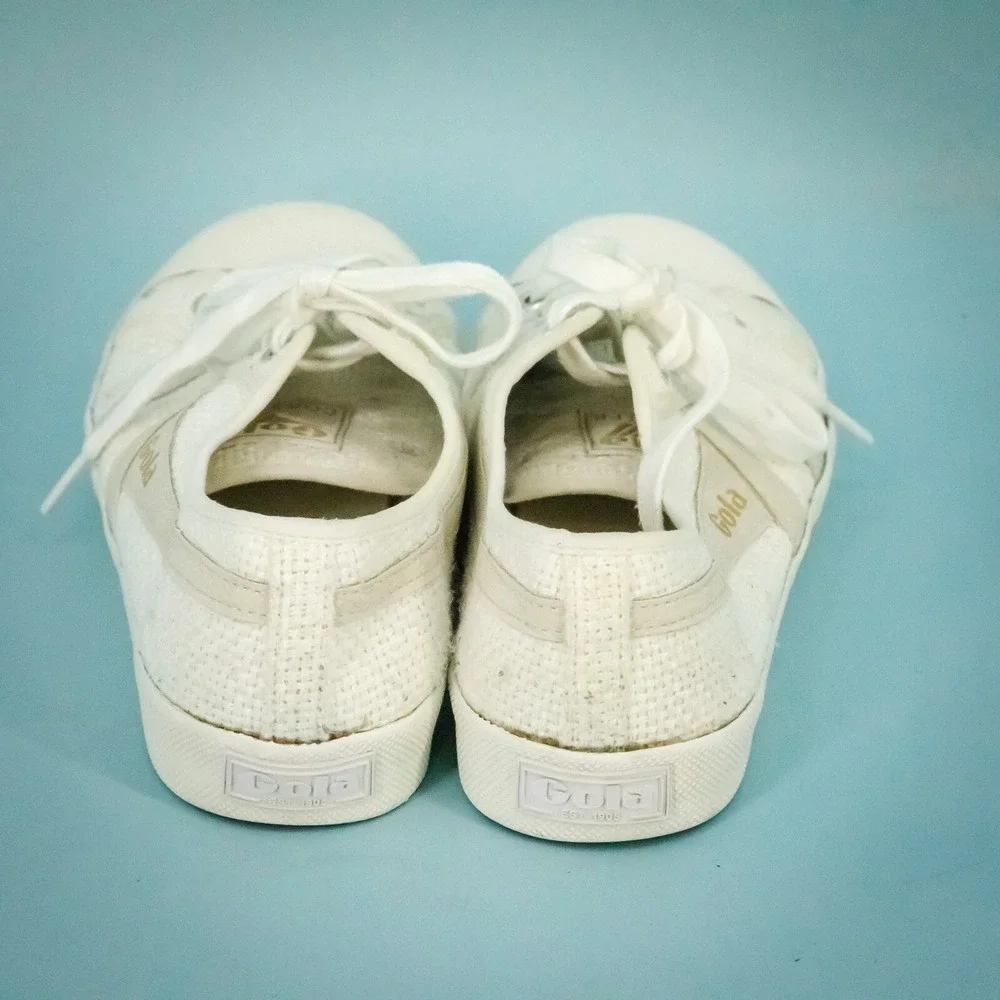 Gola Size 6 White Natural Coaster Raffia Low Top Lace Up Textile Upper Sneakers